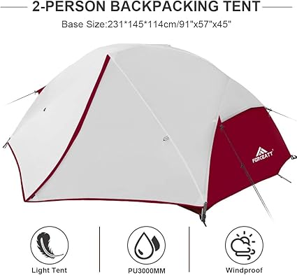 Photo 2 of Forceatt Tent for 2 and 3 Person is Waterproof and Windproof, Camping Tent for 3 to 4 Seasons,Lightweight Aluminum Pole Backpacking Tent Can be Set Up Quickly,Great for Hiking