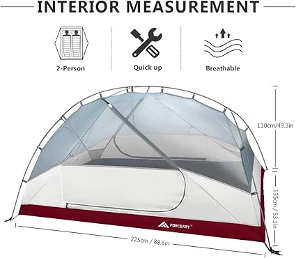 Photo 3 of Forceatt Tent for 2 and 3 Person is Waterproof and Windproof, Camping Tent for 3 to 4 Seasons,Lightweight Aluminum Pole Backpacking Tent Can be Set Up Quickly,Great for Hiking