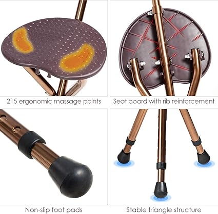 Photo 5 of Goplus Walking Cane with Seat, Heavy Duty Aluminum Alloy Crutch Chair with LED Light and Retractable 3 Legs, Portable Anti-Slip Seat Cane, Lightweight Walking Stick for Seniors Elderly