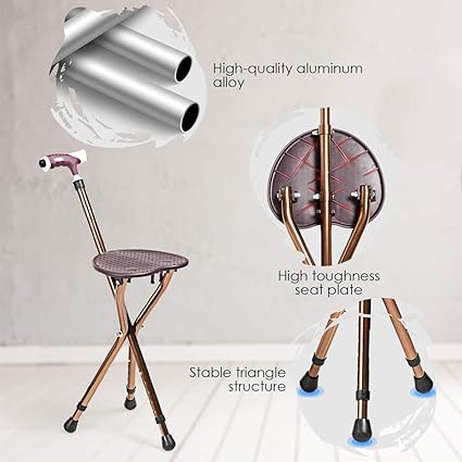 Photo 2 of Goplus Walking Cane with Seat, Heavy Duty Aluminum Alloy Crutch Chair with LED Light and Retractable 3 Legs, Portable Anti-Slip Seat Cane, Lightweight Walking Stick for Seniors Elderly