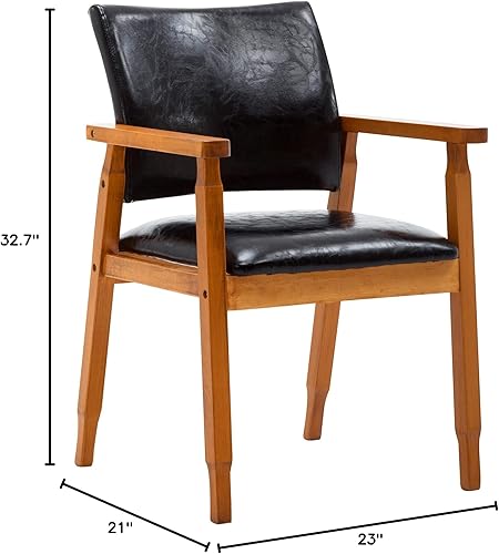 Photo 2 of NOBPEINT Mid-Century Dining Side Chair with Faux Leather Seat in Black, Arm Chair in Walnut