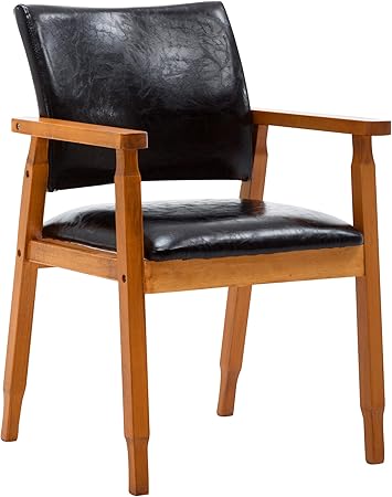 Photo 3 of NOBPEINT Mid-Century Dining Side Chair with Faux Leather Seat in Black, Arm Chair in Walnut