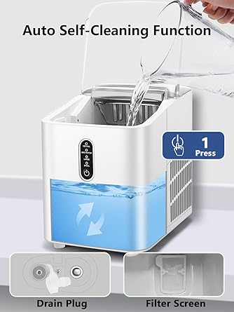 Photo 4 of KUMIO Ice Makers Countertop, Portable Ice Maker with Self-Cleaning, 8 Cubes/9 Mins, 26.5Lbs/24Hrs, Ice Machine with Scoop and Basket, 2 Sizes of Bullet Ice for Home Office Bar Party