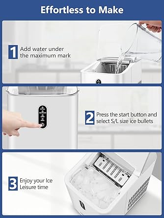 Photo 5 of KUMIO Ice Makers Countertop, Portable Ice Maker with Self-Cleaning, 8 Cubes/9 Mins, 26.5Lbs/24Hrs, Ice Machine with Scoop and Basket, 2 Sizes of Bullet Ice for Home Office Bar Party