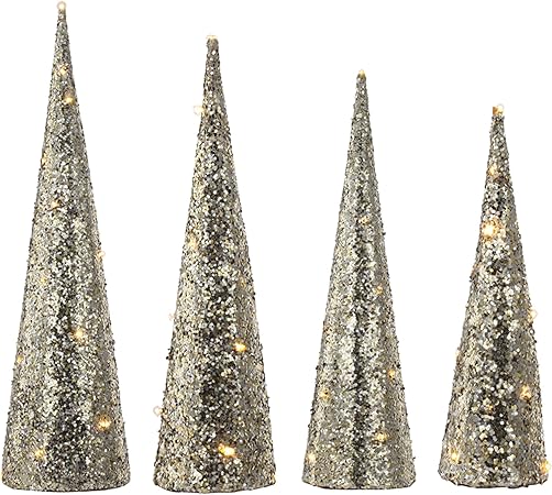 Photo 1 of A & B Home 24 in H Cone Shaped Gold Metal/Fabric/Plastic/Lighted Glittered Trees, Holiday Decoration, Christmas Centerpiece, Light Decoration