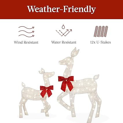 Photo 1 of Best Choice Products 4ft 3-Piece 2D Lighted Christmas Deer Family Set, Large Outdoor Yard Reindeer Holiday Decoration with 175 LED Lights, Stakes, Zip Ties - White