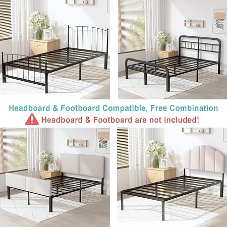 Photo 4 of King Size Bed Frame - 18 in Metal Platform Bed Frame, 3600lbs Heavy Duty Metal Bed Frame, King Bed Frame No Box Spring Needed with Ample Storage Space - Easy Assembly and Noise Free