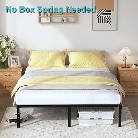 Photo 5 of King Size Bed Frame - 18 in Metal Platform Bed Frame, 3600lbs Heavy Duty Metal Bed Frame, King Bed Frame No Box Spring Needed with Ample Storage Space - Easy Assembly and Noise Free