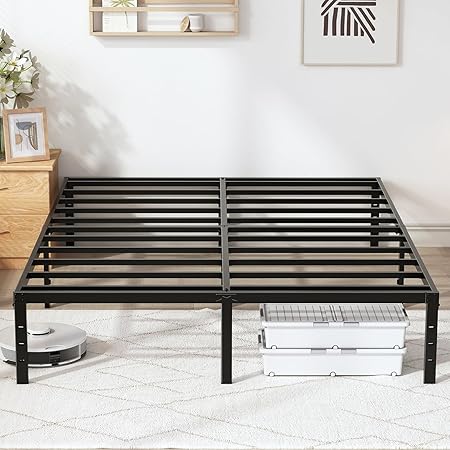 Photo 1 of King Size Bed Frame - 18 in Metal Platform Bed Frame, 3600lbs Heavy Duty Metal Bed Frame, King Bed Frame No Box Spring Needed with Ample Storage Space - Easy Assembly and Noise Free