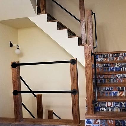 45 Inch Black Industrial Pipe Handrails For Indoor Stairs, Stair 