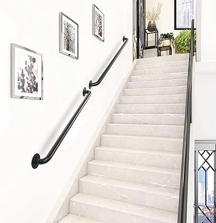 Photo 1 of 45 Inch Black Industrial Pipe Handrails for Indoor Stairs, Stair Railing Kit - Wall Mounted Metal Staircase Handrail, Outdoor Steps Rail, Iron Deck Porch Rails, Safety Hand Railing