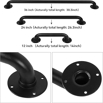 Photo 2 of 45 Inch Black Industrial Pipe Handrails for Indoor Stairs, Stair Railing Kit - Wall Mounted Metal Staircase Handrail, Outdoor Steps Rail, Iron Deck Porch Rails, Safety Hand Railing