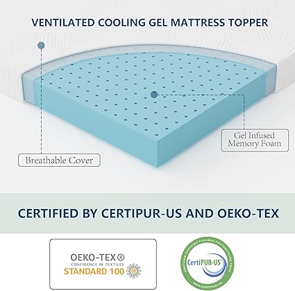 Photo 2 of 3 Inch Queen Gel Memory Foam Mattress Topper, Cooling Bed Topper with Removable Cover, Soft & Pain Relief & Breathable, CertiPUR-US & Oeko-Tex Certified