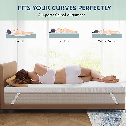 Photo 3 of 3 Inch Queen Gel Memory Foam Mattress Topper, Cooling Bed Topper with Removable Cover, Soft & Pain Relief & Breathable, CertiPUR-US & Oeko-Tex Certified