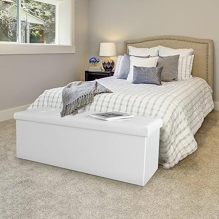 Photo 2 of Camabel Folding Ottoman with Storage Bench Cube 43 inch Hold up 700lbs Faux Leather Long Chest with Memory Foam Seat Footrest Padded Bed Storage Bench for Bedroom Coffee Table Rectangular White BG470