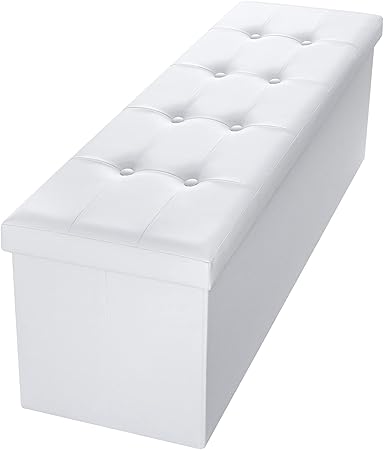 Photo 1 of Camabel Folding Ottoman with Storage Bench Cube 43 inch Hold up 700lbs Faux Leather Long Chest with Memory Foam Seat Footrest Padded Bed Storage Bench for Bedroom Coffee Table Rectangular White BG470