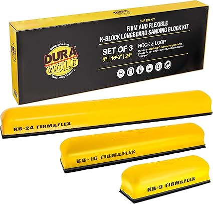 Photo 1 of Dura-Gold Pro Series K-Block Sander Firm & Flex Hand Sanding Block Kit with Hook & Loop Backing and PSA Adapter Pad & 400 Grit PSA Longboard Sandpaper