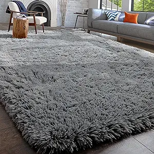 Photo 1 of Super Soft Indoor Modern Shag Area Silky Smooth Rugs Fluffy Anti-Skid Shaggy Area Rug Dining Living Room Carpet Comfy Bedroom Floor 5.3' x 7.3', grey 5.3' x 7.3'