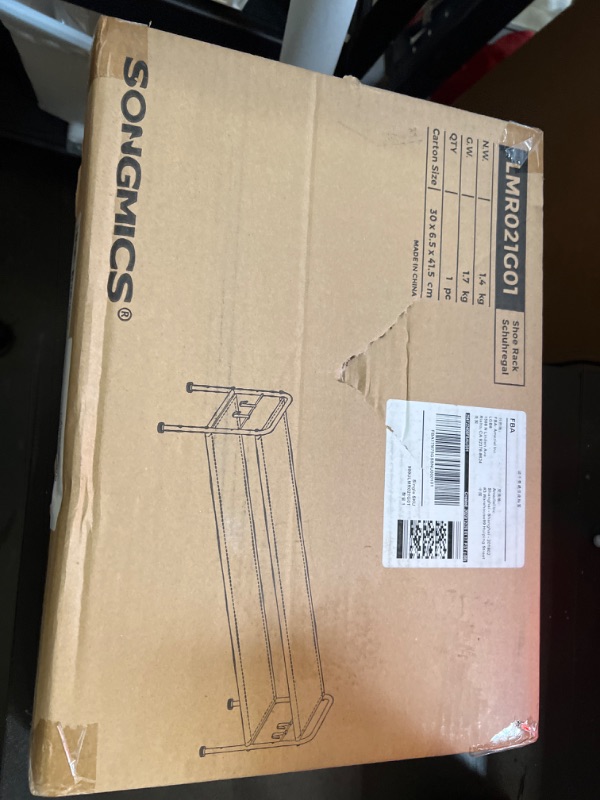 Photo 1 of SONGMICS Shoe Rack, 2 Tier Shoe Organizer, Fabric Shoe Shelf Storage with 4 Hooks, Holds up to 12 Pairs of Shoes, Height-Adjustable Shoe Rack for Entryway, Hallway, Closet, Easy Assembly, Dove Gray 2 Tier (13.7"H) Dove Gray