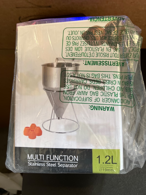 Photo 1 of 40oz Pancake Batter Dispenser, Stainless Steel Cake Dispenser with 4 Caliber Funnel & Stand, Baking Tools for Pancakes, Cupcakes & Baked Goods