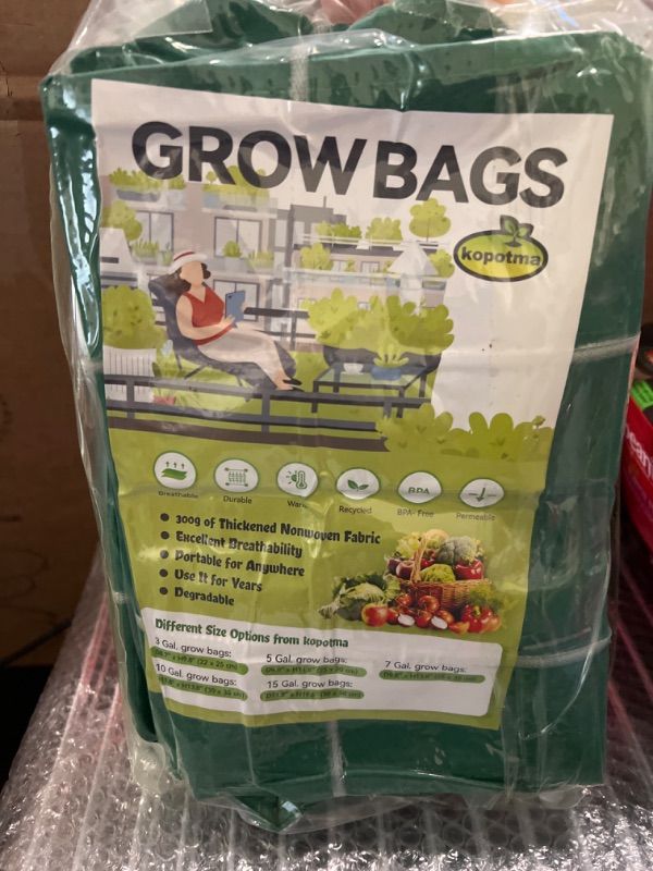 Photo 2 of 10 Gallon Grow Bags, Grow Bags 10Gal Fabric Plant Grow Bags Fabric Planters Garden Bgas Fabric Pots Tomato Planter Bags, 5-Pack, Green 10Gal*5 Green