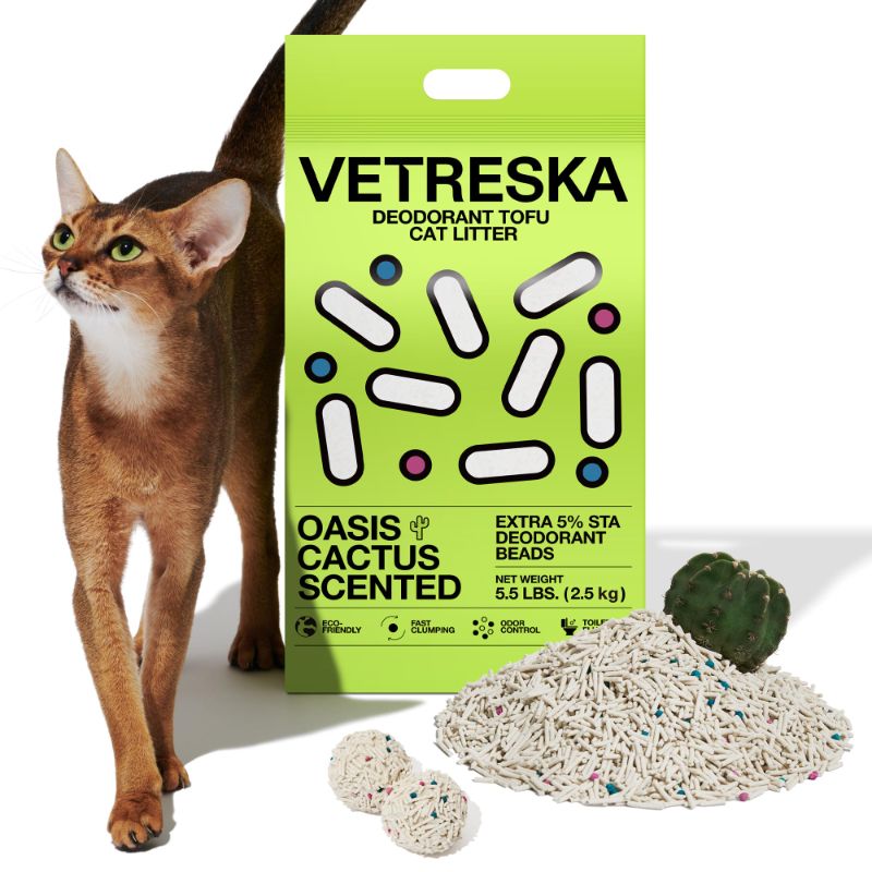 Photo 1 of VETRESKA Tofu Cat Litter, Strong Clumping Kitty Litter Flushable Cat Litter, Water Absorbent Tofu Litter, Dust Free Low Tracking Cat Litter, Cactus (5.5lb x 1bag) Cactus 1 bag
