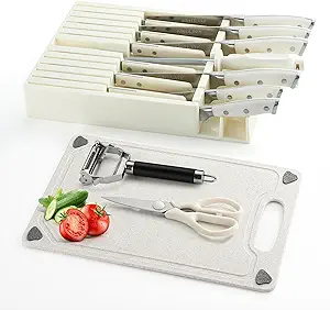 Photo 1 of 
grilljoy Premium 17PCS White Kitchen Knife Set with In Drawer Knife Block - H...