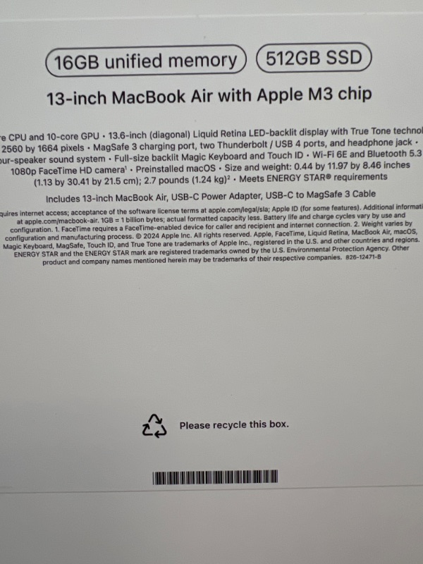 Photo 3 of Apple 2024 MacBook Air 13-inch Laptop with M3 chip: 13.6-inch Liquid Retina Display, 16GB Unified Memory, 512GB SSD Storage, Backlit Keyboard, 1080p FaceTime HD Camera, Touch ID; Silver 16GB RAM 512GB Silver Without AppleCare+ (3 Years)