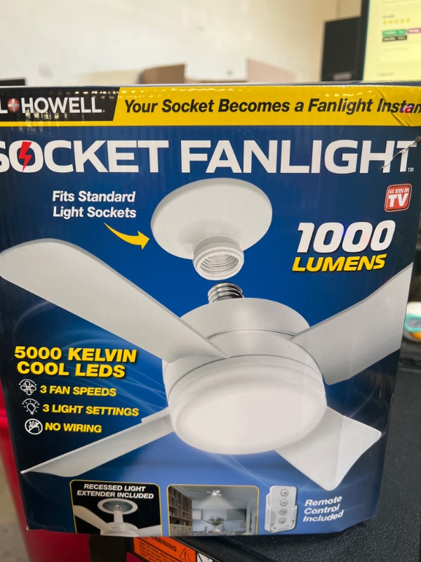 Photo 2 of Socket Fan Light Original - Cool Light LED – Ceiling Fans with Lights and Remote Control, Replacement for Lightbulb - Bedroom, Kitchen, Living Room,1000 Lumens / 5000 Kelvins As Seen On TV White