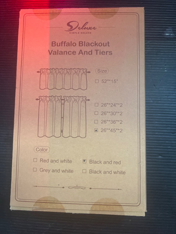 Photo 1 of Simple Deluxe Buffalo Check Kitchen Tier Curtains, Plaid Gingham Small Curtain for Half Cafe Windows, 26" W x 45" L, Black and Red Black and Red Tiers|26" W x 45" L X 2 Pcs