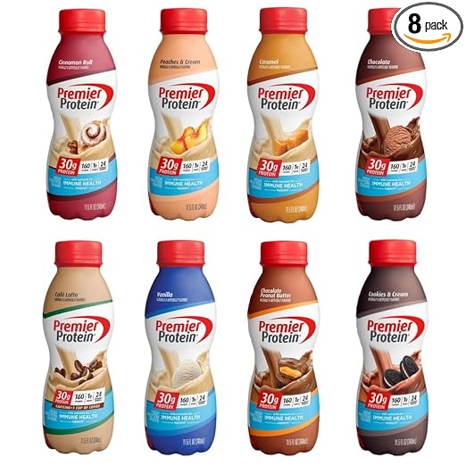 Photo 1 of   07-03-2024           Premier Liquid Protein Shake Can, 8 Flavor Variety Pack, 30g Protein, 1g Sugar, 24 Vitamins & Minerals, Nutrients to Support Immune Health 11.5 Fl Oz (8 Pack), kosh