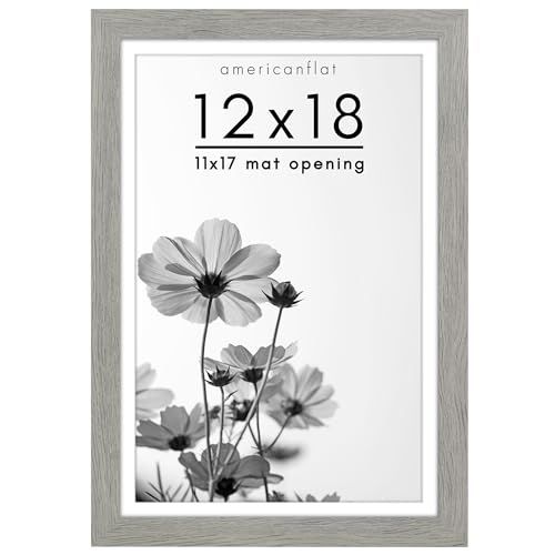 Photo 1 of Americanflat 12x18 Poster Frame in Grey Wood - Use as 11x17 Picture Frame with Mat or 12x18 Frame Without Mat - Wide Engineered Wood Photo Frame with
