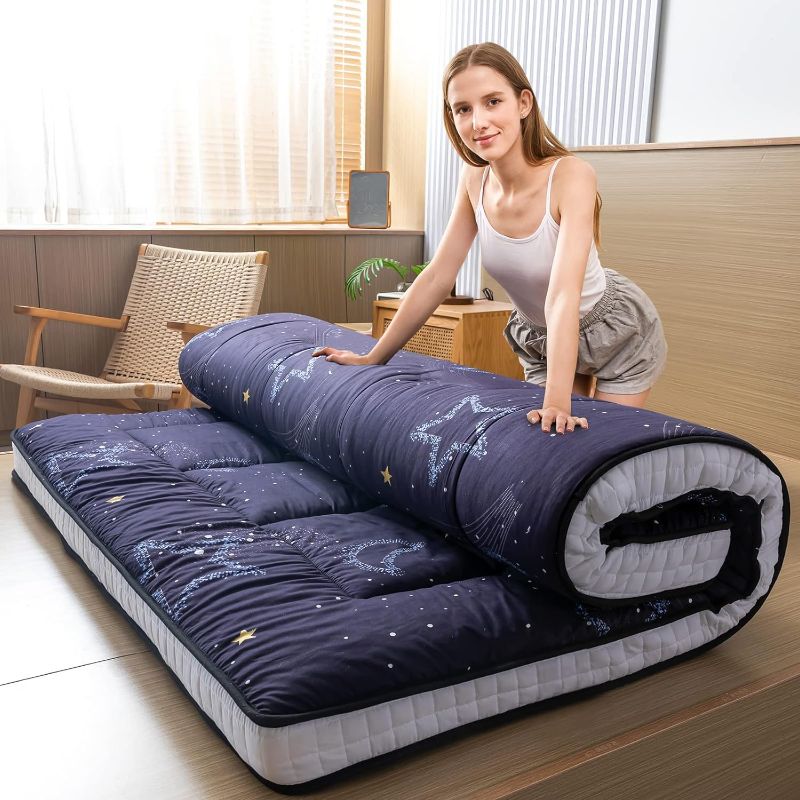 Photo 1 of MAXYOYO Black Moon and Star Futon Mattress, Japanese Floor Mattress Quilted Bed Mattress Topper, Extra Thick Folding Sleeping Pad Breathable Floor Lounger Guest Bed for Camping Couch, Twin
