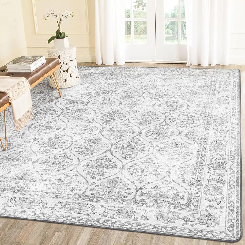 Photo 1 of BEIMO Area Rugs 4X6 for Living Room Bedroom, Machine Washable Large Rug Vintage Floral Print Indoor Floor Cover?Low Pile Lightweight Non Slip Backing Thin Rug with Gripper, Distressed Cream/Gray
