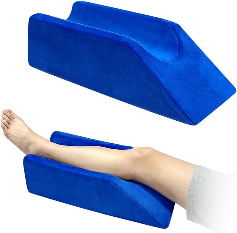 Photo 1 of Leg Elevation Pillow Wedge Knee Foam for Sleeping Ankle Post Surgery Foot Leg Rest Pillows Knee Support Cushion Medical Pillow Leg Elevator Bed Positioning Wedge Surgery Recovery (Blue, 50cm Long)