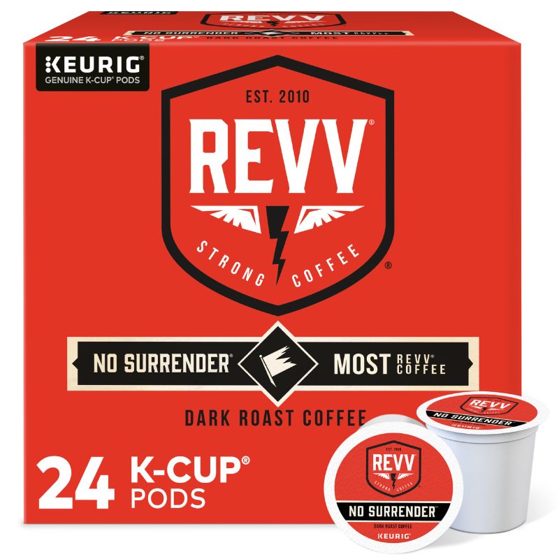 Photo 1 of REVV No Surrender, Single-Serve Keurig K-Cup Pods, Dark Roast Coffee, 24 Count No Surrender 24 Count (Pack of 1) BEST BY APRIL 2024 