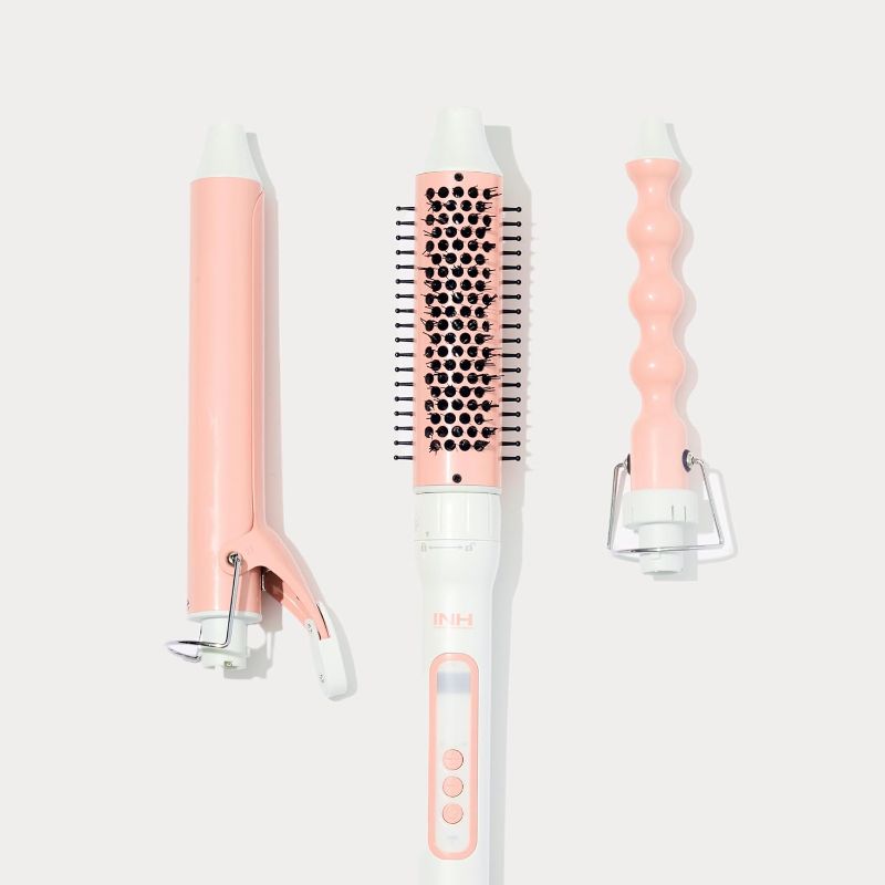 Photo 1 of INH Hair 3-in-1 Quick Change Styler | Interchangeable Styling Tool with 3 Detachable Heads: Thermal Round Brush, Clamp Curling Iron, and Bubble Barrel
