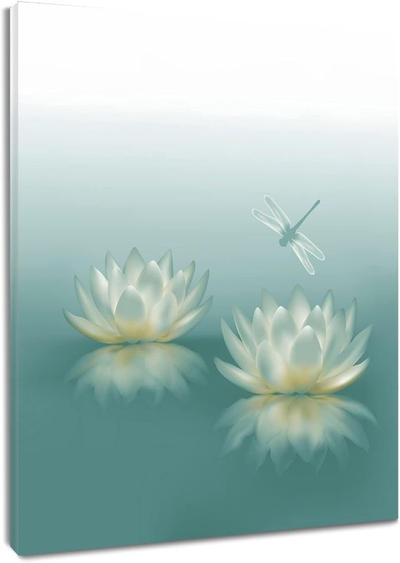 Photo 1 of HVEST Dragonfly with Water Lily Flowers Canvas Wall Zen Spa Picture Printed Artwork for Living Room Bedroom Bathroom Wall Decor,Stretched and Framed Ready to Hang,16x24 Inches
