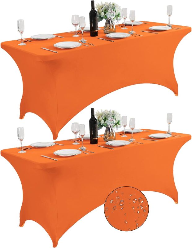 Photo 1 of 2Pack Waterproof Spandex Table Cover for 6FT Table Universal Fitted Stretch Tablecloth for Party, Banquet, Wedding and Events-Orange
