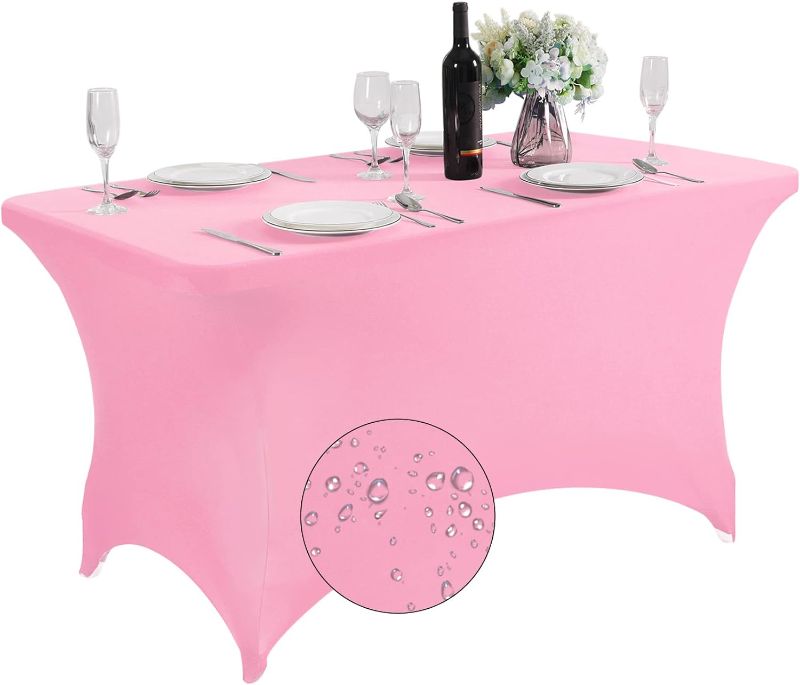 Photo 1 of Waterproof Spandex Table Cover for 4FT Table Universal Fitted Stretch Tablecloth for Party, Banquet, Wedding and Events-Pink
