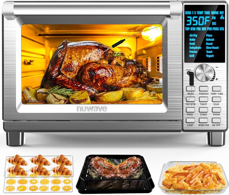 Photo 1 of Nuwave Bravo Air Fryer Toaster Smart Oven, 12-in-1 Countertop Convection, 30-QT XL Capacity, 50°-500°F Temperature Controls, Top and Bottom Heater Adjustments 0%-100%, Brushed Stainless Steel Look
