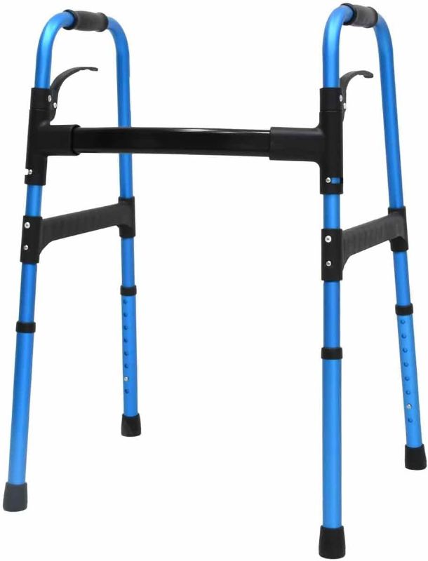 Photo 1 of Folding Medical Walker Lightweight Standard Walker Height Adjustable Aluminum Standard Walker for Seniors Handicap People with Leg Injuries ?Blue?
