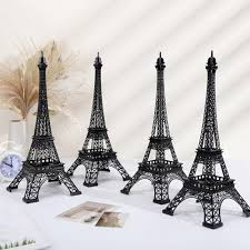 Photo 1 of 4 Pcs 15 Inch Eiffel Tower Statue Decor Metal Paris France Eiffel Tower Model Figurine Paris Eiffel Tower Craft Art Statue Model Desk Room Decoration Gift for Party Table Cake Topper (Silver)