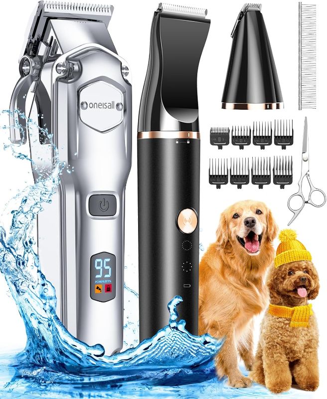 Photo 1 of oneisall Dog Grooming Kit for Heavy Thick Hair&Coats/Low Noise Rechargeable Cordless Pet Shaver with Stainless Steel Blade and Dog Paw Trimmer/Waterproof Dog Shaver for Dogs Pets Animals
+