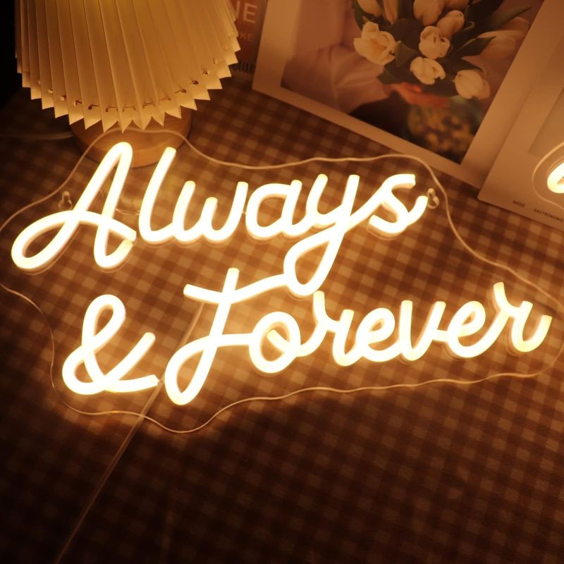 Photo 1 of QiaoFei LED Always and Forever Neon Sign USB Powered with Dimmer Switch Neon Lights for Room Home Bar Wedding Engagement Party Art Wall Decor (Warm white)
