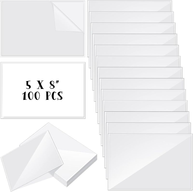 Photo 1 of 100 Pack Self Adhesive Display Pockets Peel and Stick Clear Paper Sleeves Wall and Door Communication Clear Adhesive Sheet Protector Letter Size Plastic Adhesive Sheets (5 x 8 Inches)
