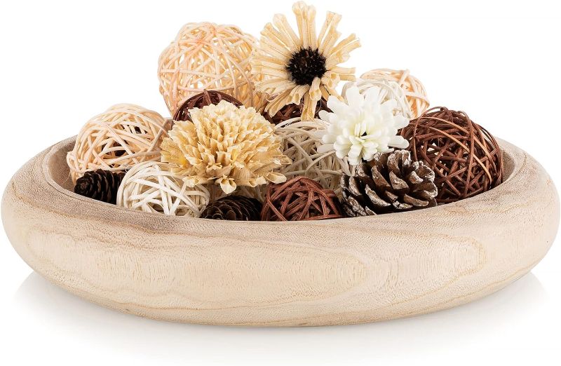 Photo 1 of Hanobe Large Decorative Wooden Bowl: Round Paulownia Wood Centerpiece Dough Bowls for Home Decor 12.6" Rustic Natural Fruit Bowl for Coffee Table Key Tray for Entryway Moss Holder

