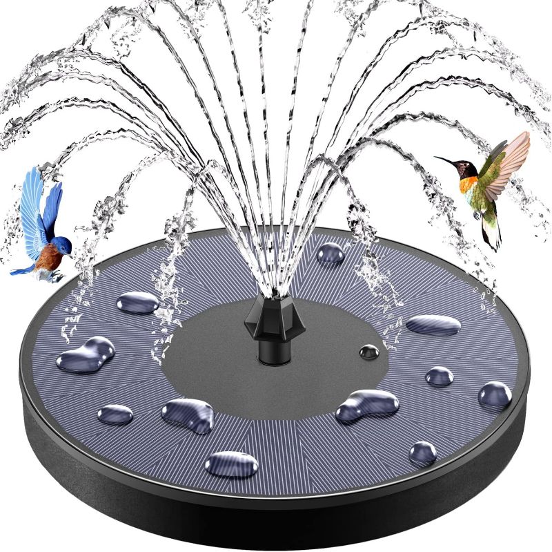 Photo 1 of Upgraded Solar Water Fountain, GAIZERL 3.5W Solar Fountain Pump for Bird Bath with Battery Backup, Floating Solar Powered Fountains with 4 DIY Fixed Sticks & 7 Nozzles for Birdbath Garden Pond
