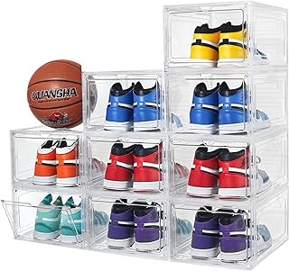 Photo 1 of Attelite X-Large Clear Shoe Boxes Stackable Plastic Shoe Organizer,Thicken & Sturdy Shoe Storage Box with Magnetic Door, Drop Front Shoe Box For Display Sneakers(9 Pack, Clear White) https://a.co/d/0fbdFOr0