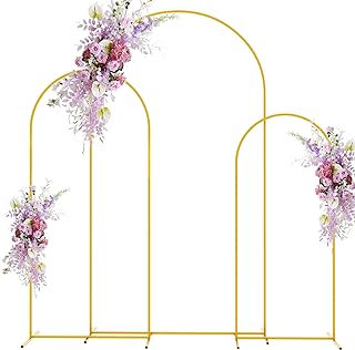 Photo 1 of Asee'm Wedding Arch Backdrop Stand Set of 3 (7.2FT, 6.6FT, 6FT) Gold Metal Arched Frame for Ceremony Parties Birthday Baby Shower Garden Balloon Decoration https://a.co/d/02BFdFQ0